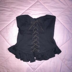 Y2K Vintage Lace Up Black Corset w/ Zipper